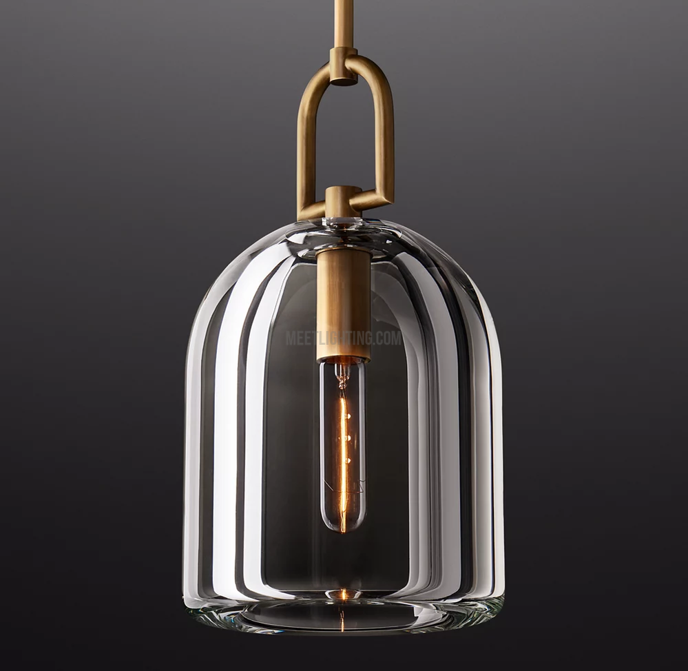 Crystal Glass Dome Pendant Light with Brass Frame for Dining Room & Kitchen Island Hardwired Ceiling Fixture 5 8 10 Inch
