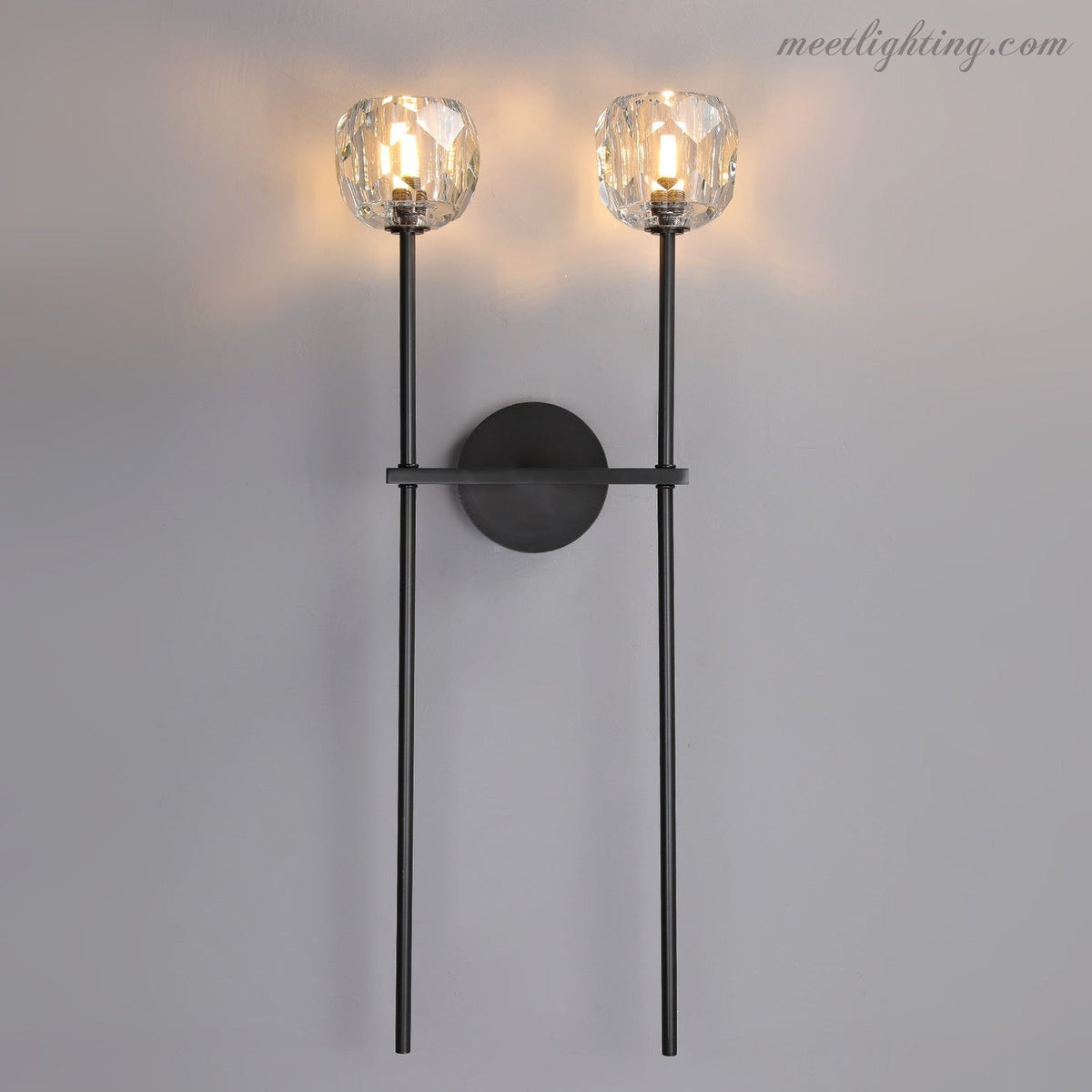 Crystal Globe Double Sconce Wall Light in Brass or Nickel – Two-Bulb Fixture for Living Room & Hallway