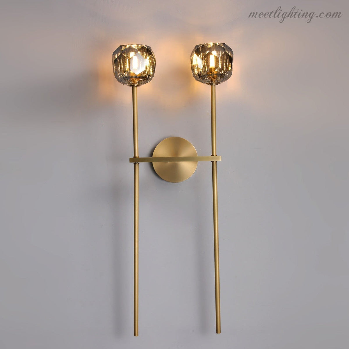 Crystal Globe Double Sconce Wall Light in Brass or Nickel – Two-Bulb Fixture for Living Room & Hallway