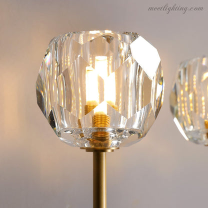 Crystal Globe Double Sconce Wall Light in Brass or Nickel – Two-Bulb Fixture for Living Room & Hallway