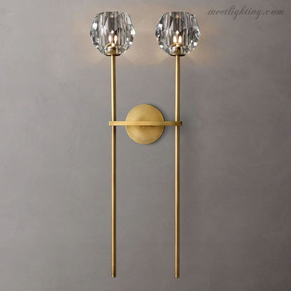 Crystal Globe Double Sconce Wall Light in Brass or Nickel – Two-Bulb Fixture for Living Room & Hallway