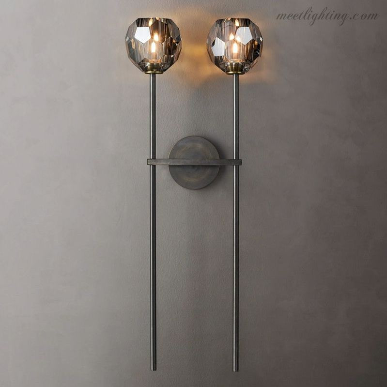 Crystal Globe Double Sconce Wall Light in Brass or Nickel – Two-Bulb Fixture for Living Room & Hallway