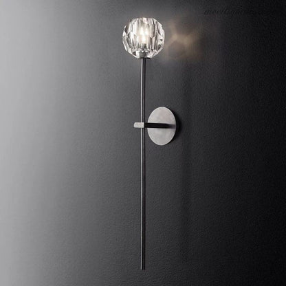 Crystal Globe Wall Sconce Light Fixture Brass Hardware 28 Inch Tall Dimmable for Hallway Bedroom Entryway Dining Room