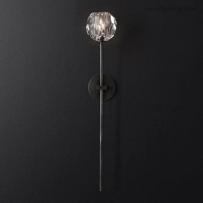 Crystal Globe Wall Sconce Light Fixture Brass Hardware 28 Inch Tall Dimmable for Hallway Bedroom Entryway Dining Room
