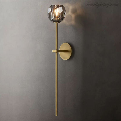 Crystal Globe Wall Sconce Light Fixture Brass Hardware 28 Inch Tall Dimmable for Hallway Bedroom Entryway Dining Room