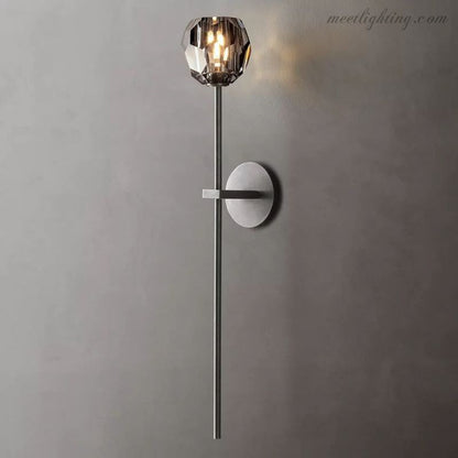 Crystal Globe Wall Sconce Light Fixture Brass Hardware 28 Inch Tall Dimmable for Hallway Bedroom Entryway Dining Room