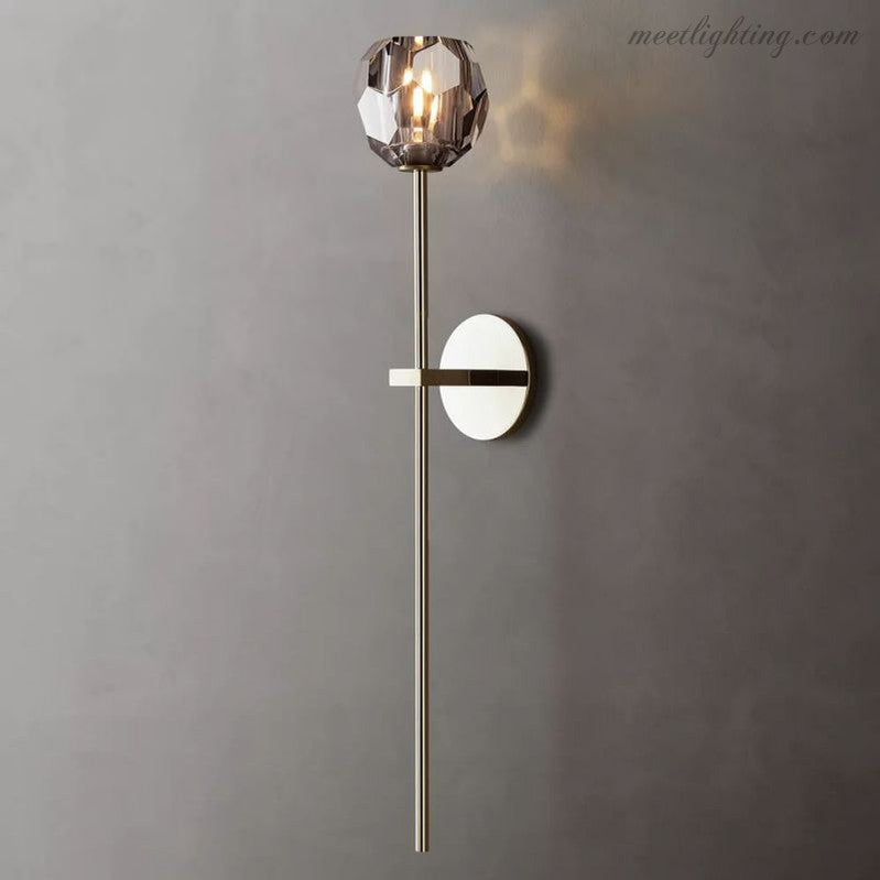 Crystal Globe Wall Sconce Light Fixture Brass Hardware 28 Inch Tall Dimmable for Hallway Bedroom Entryway Dining Room