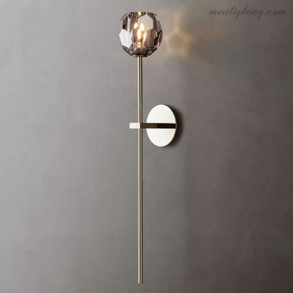 Crystal Globe Wall Sconce Light Fixture Brass Hardware 28 Inch Tall Dimmable for Hallway Bedroom Entryway Dining Room