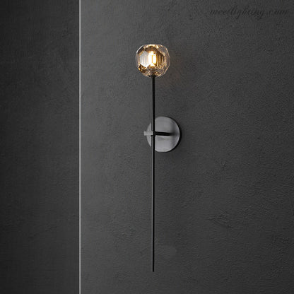 Crystal Globe Wall Sconce Light Fixture Brass Hardware 28 Inch Tall Dimmable for Hallway Bedroom Entryway Dining Room