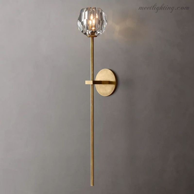 Crystal Globe Wall Sconce Light Fixture Brass Hardware 28 Inch Tall Dimmable for Hallway Bedroom Entryway Dining Room