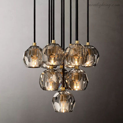 10-Light Crystal Globe Cluster Chandelier 14 Inch Dining Room Foyer Entryway Ceiling Fixture Adjustable Height Brass Nickel Black