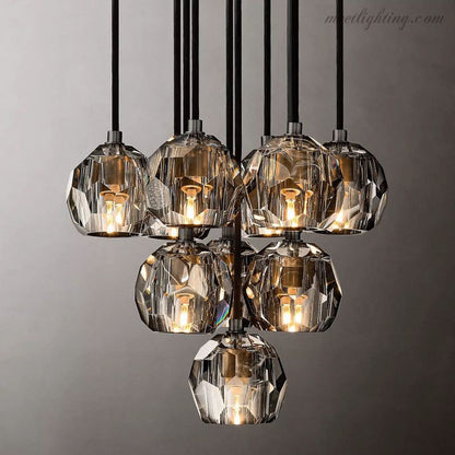 10-Light Crystal Globe Cluster Chandelier 14 Inch Dining Room Foyer Entryway Ceiling Fixture Adjustable Height Brass Nickel Black