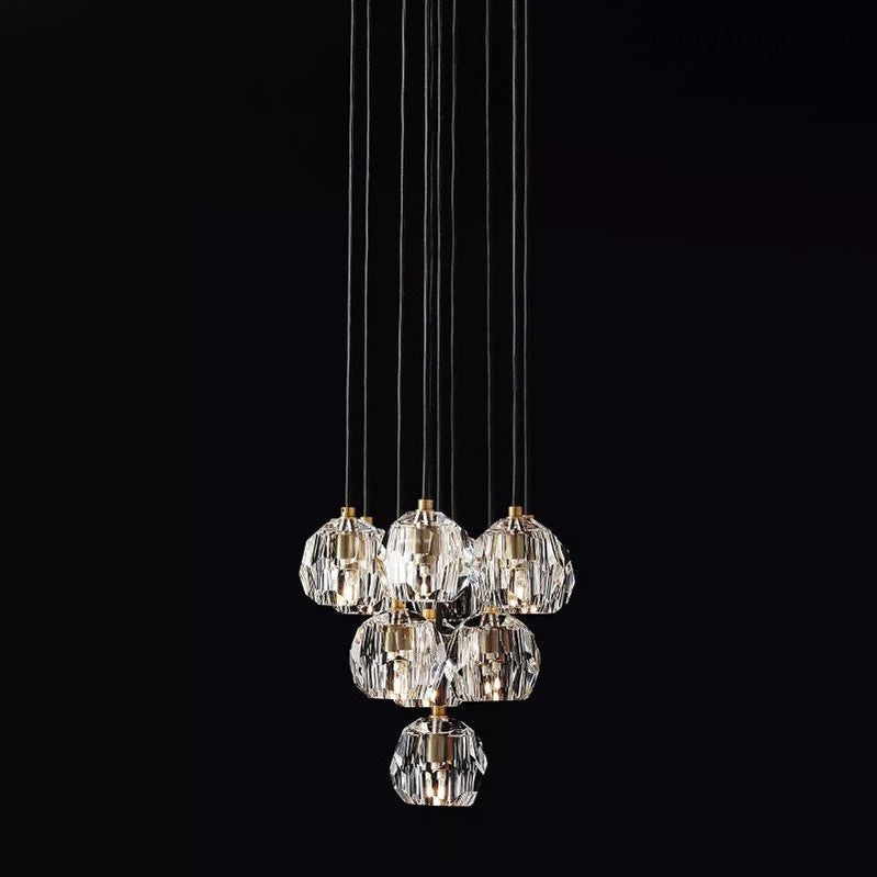 10-Light Crystal Globe Cluster Chandelier 14 Inch Dining Room Foyer Entryway Ceiling Fixture Adjustable Height Brass Nickel Black