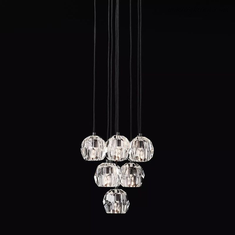 10-Light Crystal Globe Cluster Chandelier 14 Inch Dining Room Foyer Entryway Ceiling Fixture Adjustable Height Brass Nickel Black