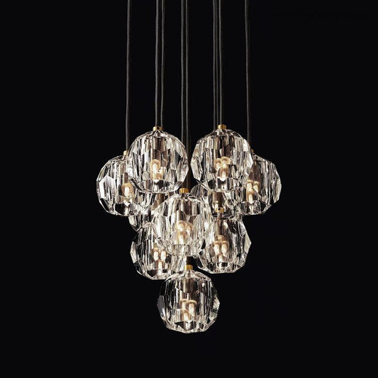 10-Light Crystal Globe Cluster Chandelier 14 Inch Dining Room Foyer Entryway Ceiling Fixture Adjustable Height Brass Nickel Black