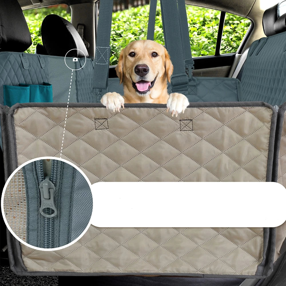 Housse de siège auto pour chien avec clips de sécurité et centre en filet | Conception écologique pour des voyages sécurisés