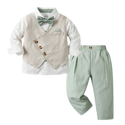 Boys 3-Piece Formal Suit Set with Shirt, Vest, Pants & Bow Tie for Weddings, Parties & Special Occasions | Soft Cotton Dress Outfit