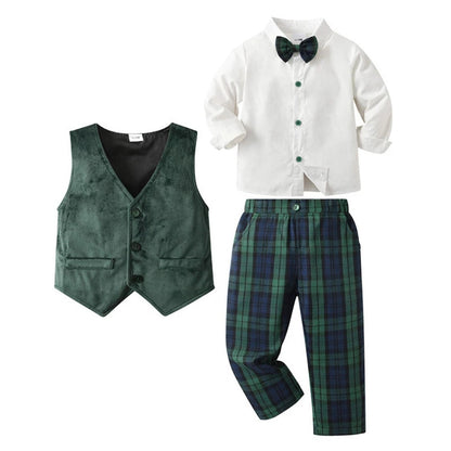 Boys 3-Piece Formal Suit Set with Shirt, Vest, Pants & Bow Tie for Weddings, Parties & Special Occasions | Soft Cotton Dress Outfit