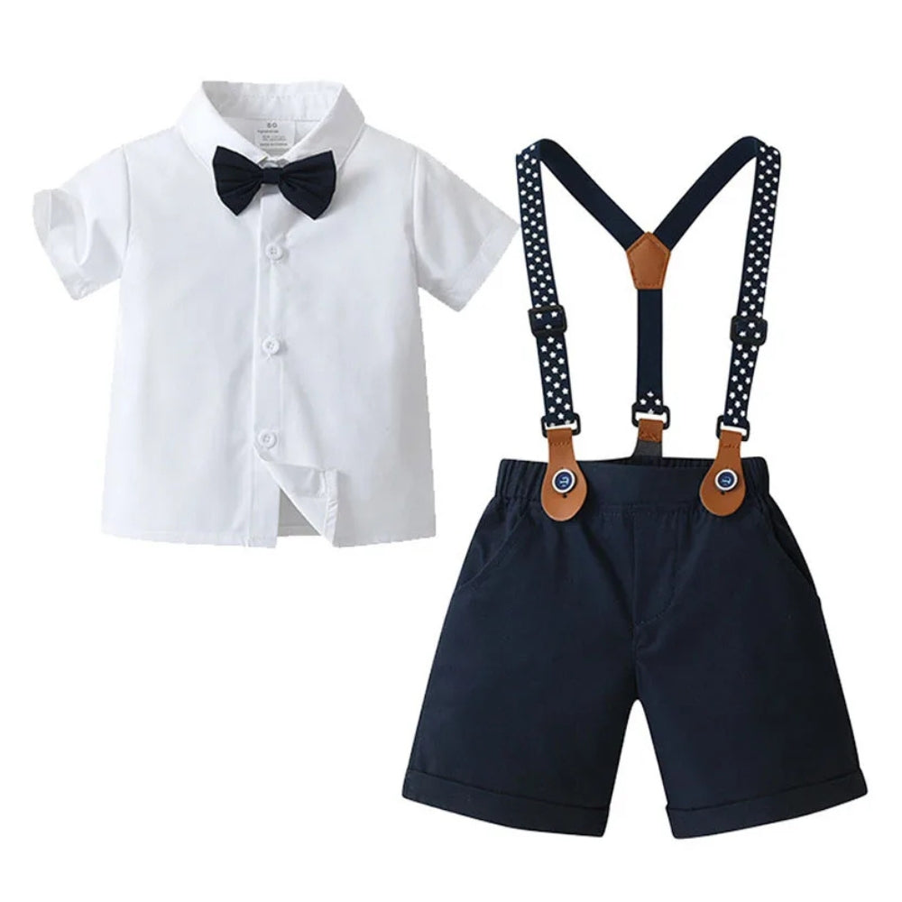 Boys Formal Outfit 3-Piece Set with Shirt Vest Pants Bow Tie Navy Light Blue for Weddings Parties Special Occasions Toddler Kids