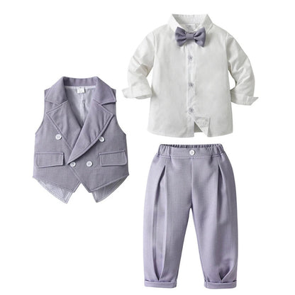 Boys 3-Piece Formal Suit Set with Shirt, Vest, Pants & Bow Tie for Weddings, Parties & Special Occasions | Soft Cotton Dress Outfit