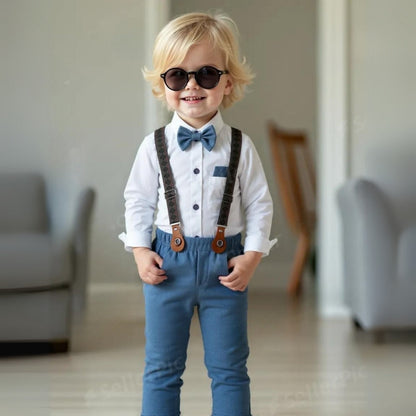 Boys Formal Outfit 3-Piece Set with Shirt Vest Pants Bow Tie Navy Light Blue for Weddings Parties Special Occasions Toddler Kids