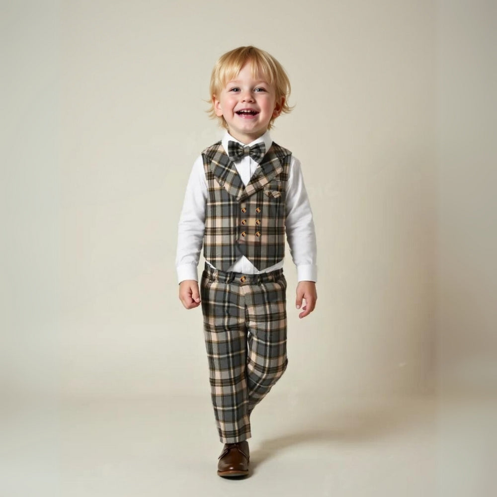 Boys Formal 3-Piece Suit Set with Shirt, Vest, Pants & Bow Tie for Weddings, Parties, Special Occasions | Toddler Kids Dress Outfit