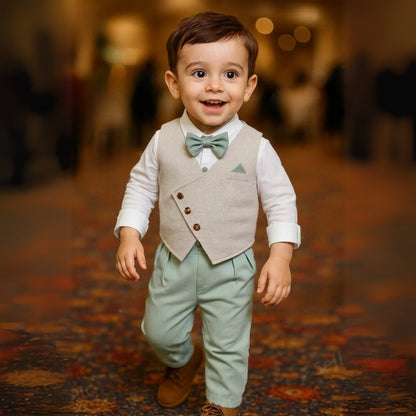 Boys 3-Piece Formal Suit Set with Shirt, Vest, Pants & Bow Tie for Weddings, Parties & Special Occasions | Soft Cotton Dress Outfit