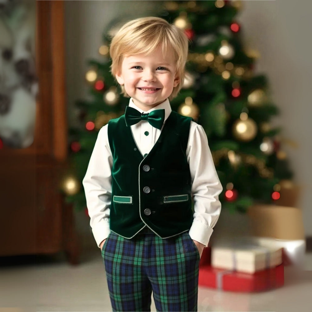 Boys 3-Piece Formal Suit Set with Shirt, Vest, Pants & Bow Tie for Weddings, Parties & Special Occasions | Soft Cotton Dress Outfit