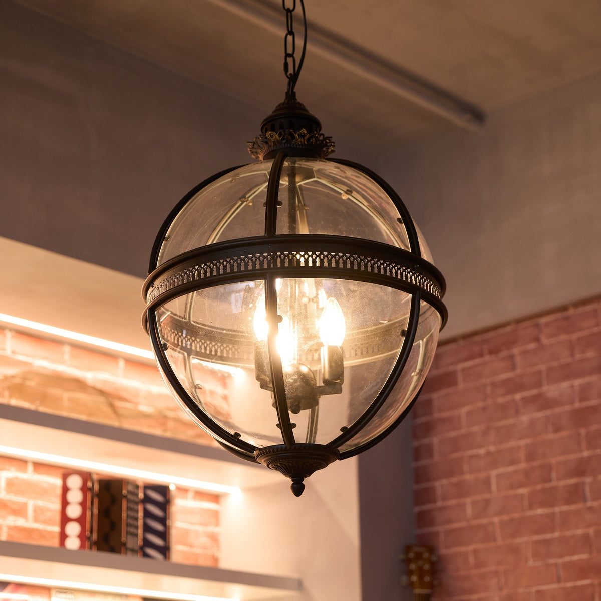 Plafonnier avec abat-jour en verre sphérique, douille E12, raccordement filaire, luminaire suspendu pour table de salle à manger, îlot de cuisine, coin-repas, style ferme moderne