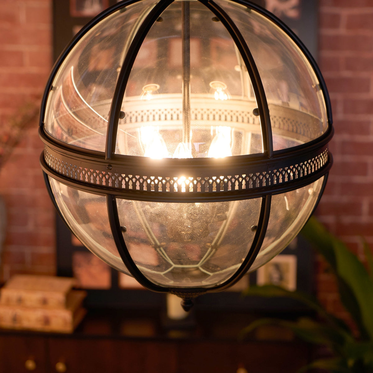 Plafonnier avec abat-jour en verre sphérique, douille E12, raccordement filaire, luminaire suspendu pour table de salle à manger, îlot de cuisine, coin-repas, style ferme moderne
