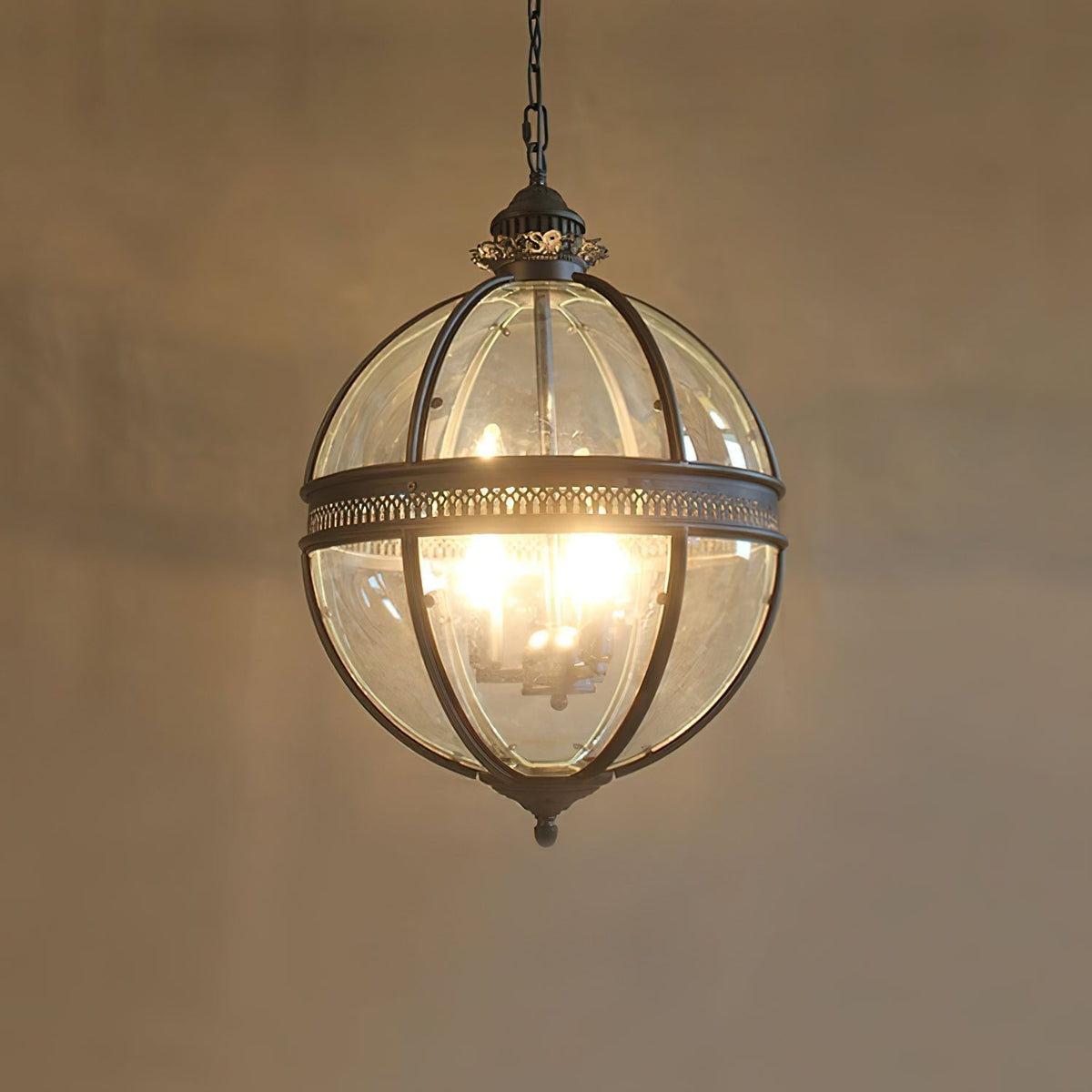 Plafonnier avec abat-jour en verre sphérique, douille E12, raccordement filaire, luminaire suspendu pour table de salle à manger, îlot de cuisine, coin-repas, style ferme moderne