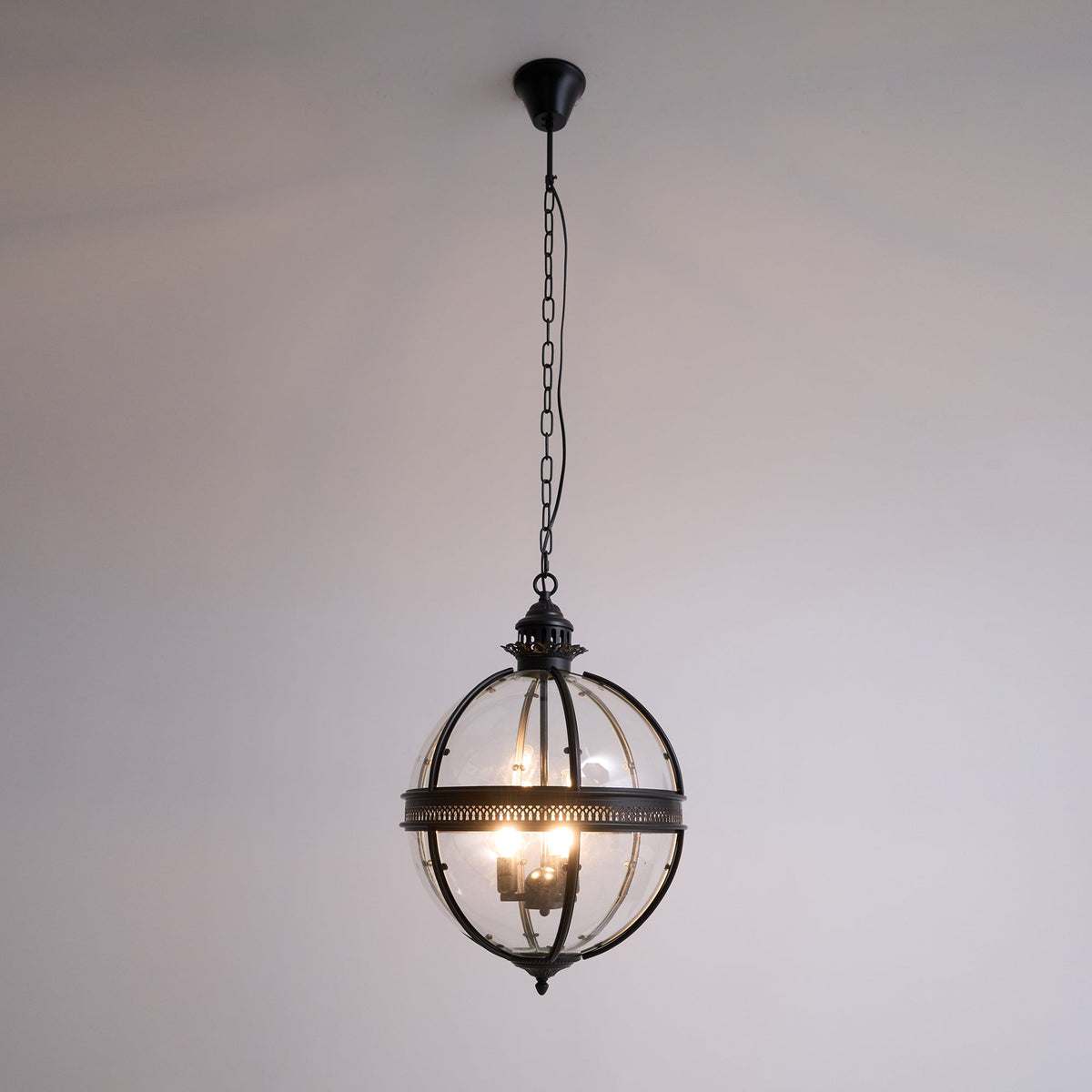 Plafonnier avec abat-jour en verre sphérique, douille E12, raccordement filaire, luminaire suspendu pour table de salle à manger, îlot de cuisine, coin-repas, style ferme moderne