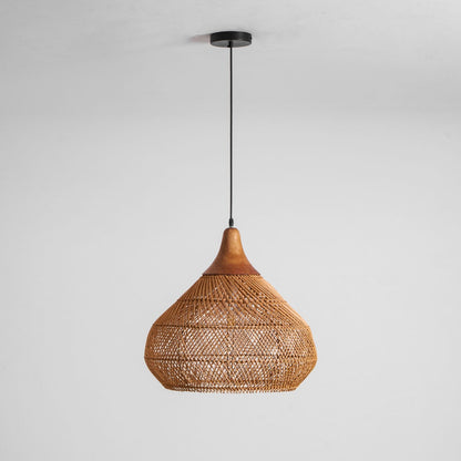 Handwoven Rattan Ceiling Light Fixture for Dining Room and Kitchen Island Over Table Adjustable Drop Natural Fiber Pendant Shade Wood Metal