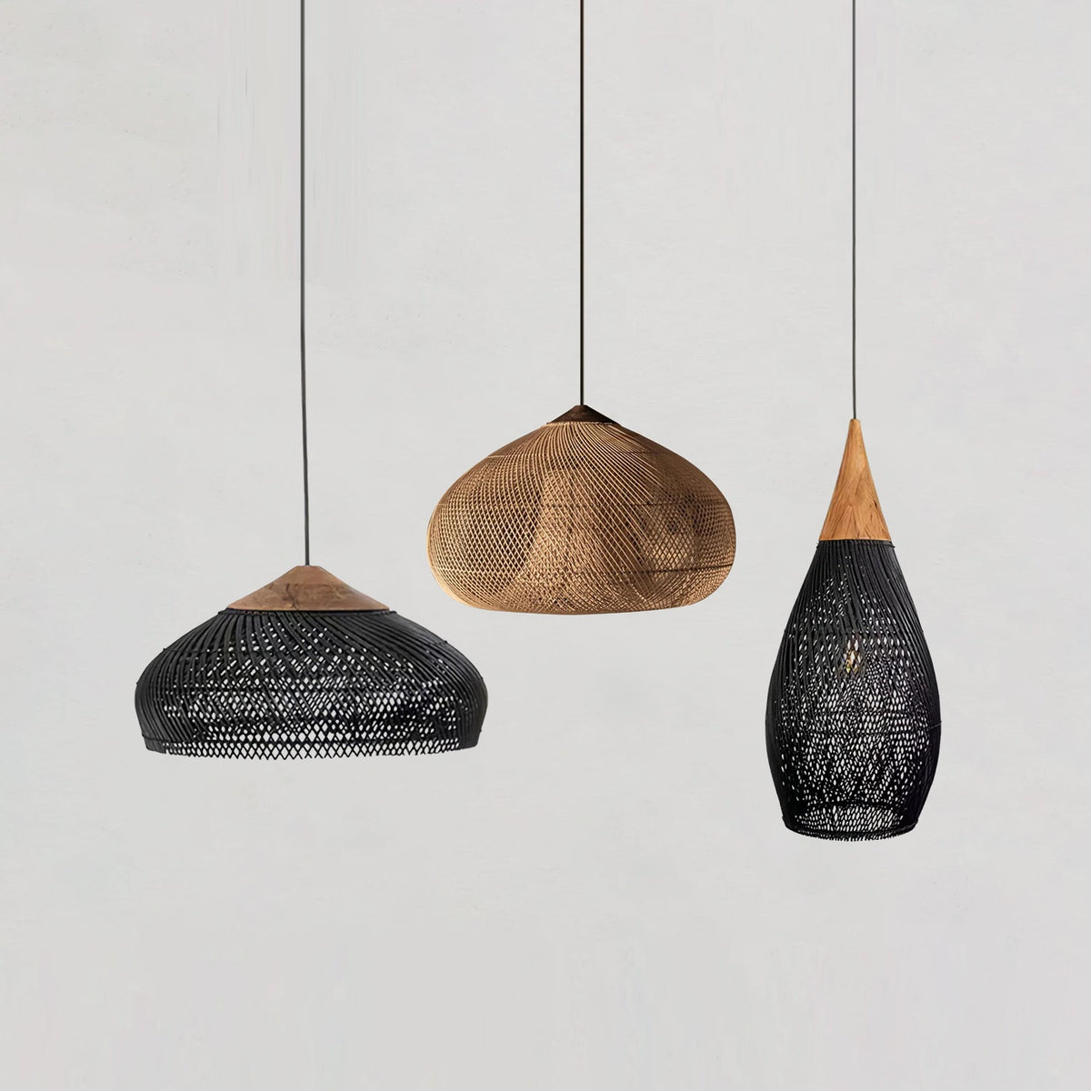 Handwoven Rattan Ceiling Light Fixture for Dining Room and Kitchen Island Over Table Adjustable Drop Natural Fiber Pendant Shade Wood Metal