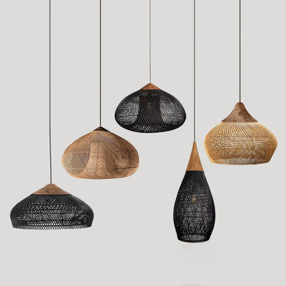 Handwoven Rattan Ceiling Light Fixture for Dining Room and Kitchen Island Over Table Adjustable Drop Natural Fiber Pendant Shade Wood Metal