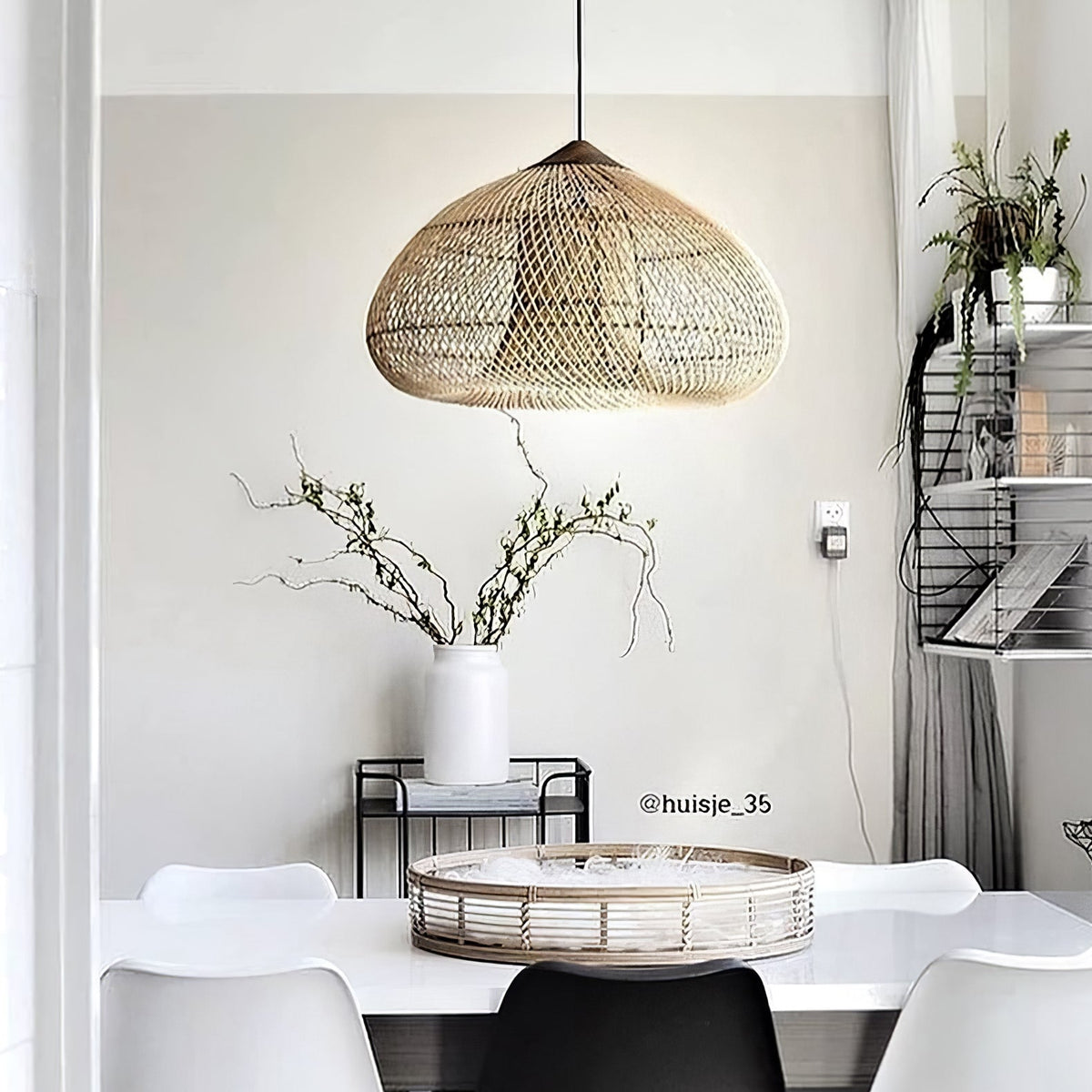 Handwoven Rattan Ceiling Light Fixture for Dining Room and Kitchen Island Over Table Adjustable Drop Natural Fiber Pendant Shade Wood Metal