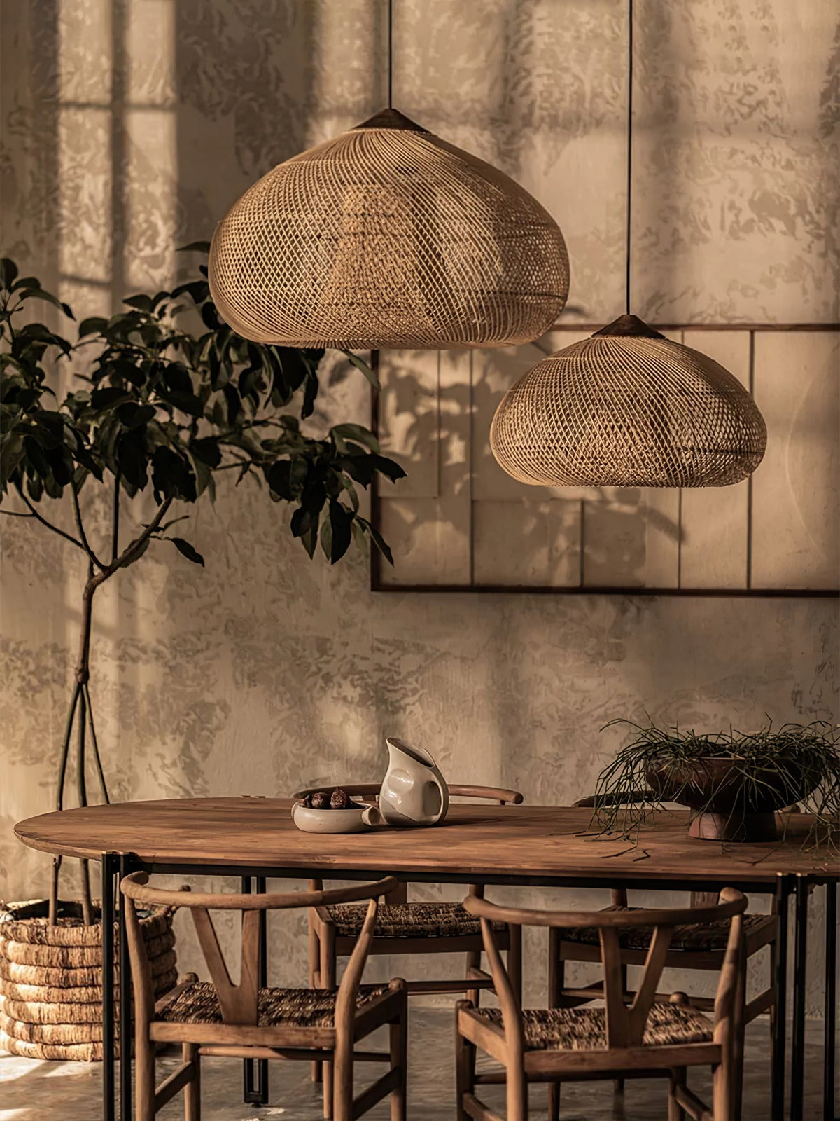 Handwoven Rattan Ceiling Light Fixture for Dining Room and Kitchen Island Over Table Adjustable Drop Natural Fiber Pendant Shade Wood Metal