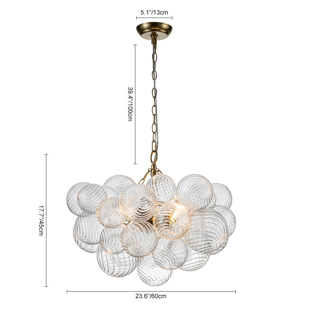 Multi-Globe Textured Glass Ceiling Fixture with Adjustable Chain Hardwired Dimmable Lighting for Dining Room Entryway Bedroom