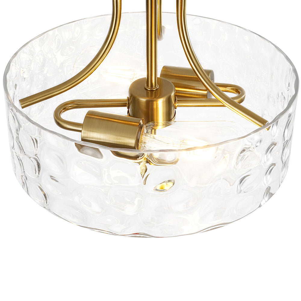 Textured Glass Semi-Flush Ceiling Light 12 Inch Round Drum for Bedrooms Bathrooms Hallways Entryways Compact Spaces Two Bulb Metal Frame Mod