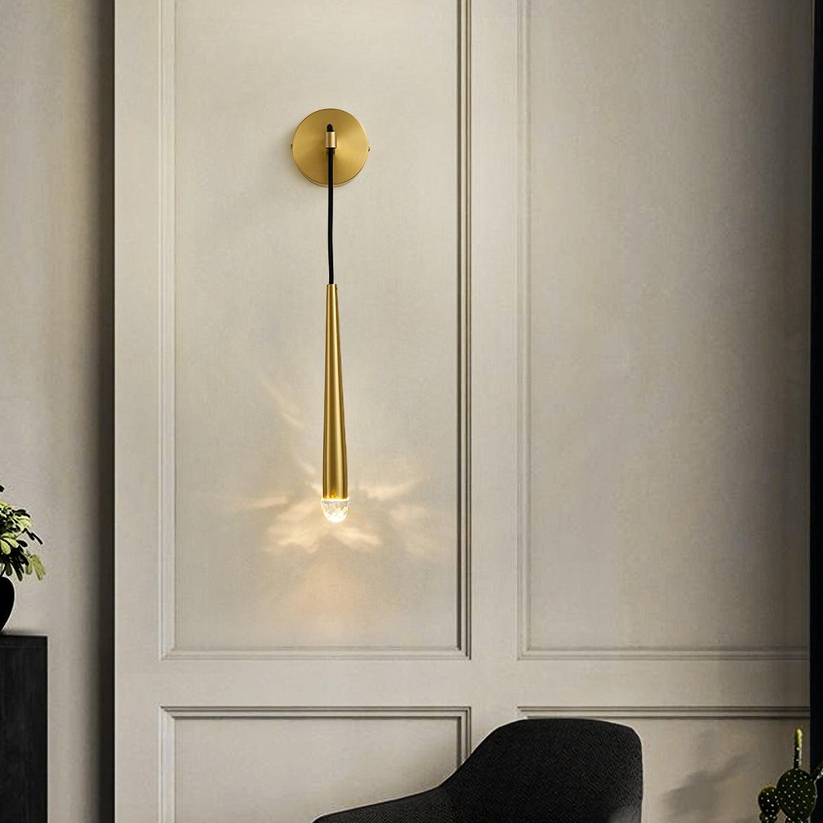 Applique murale LED conique en laiton, 15 po, liseuse verticale, éclairage de chevet et de couloir, luminaire moderne minimaliste en métal pour chambre à coucher