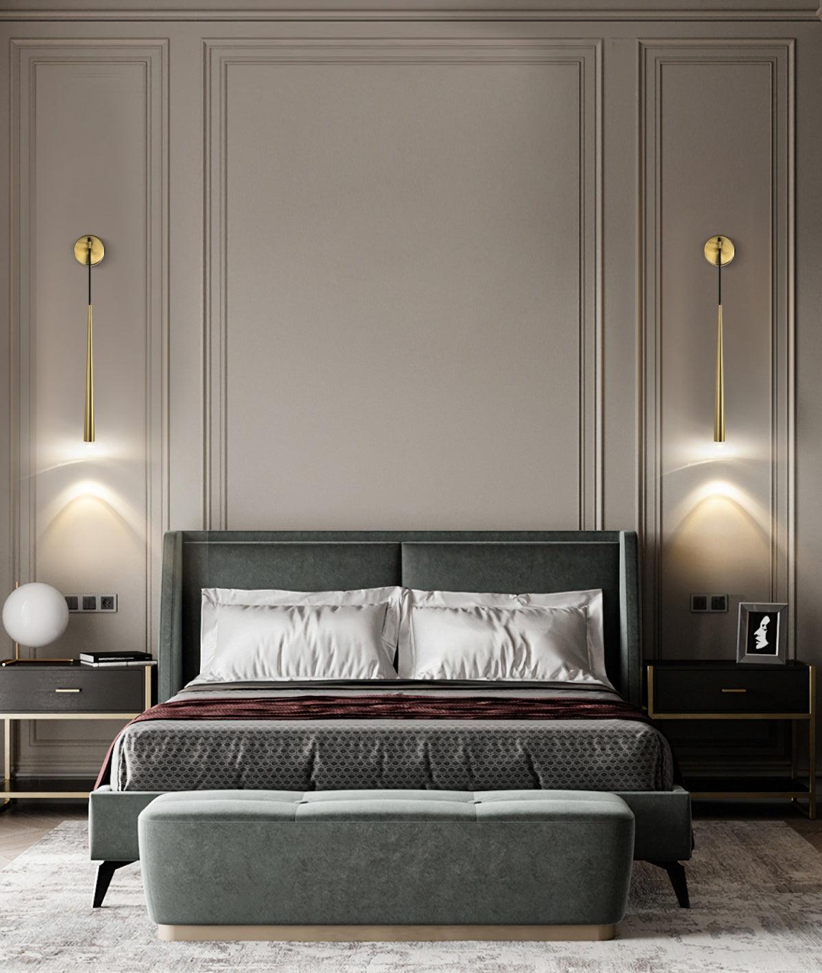 Applique murale LED conique en laiton, 15 po, liseuse verticale, éclairage de chevet et de couloir, luminaire moderne minimaliste en métal pour chambre à coucher