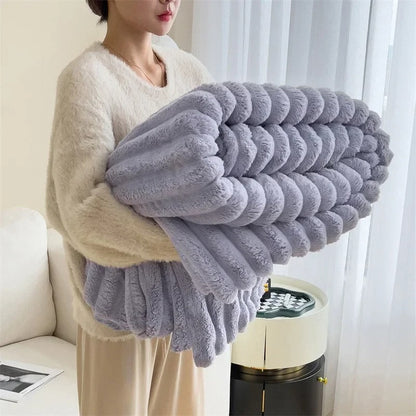 Striped Microfiber Throw Blanket Polyester Soft Lightweight All Season Couch Bed Cuddle Blanket for Living Room Bedroom Home Decor