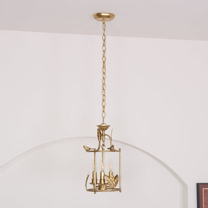 Metal Lantern Ceiling Light 10-Inch Hanging Fixture with Bird Motif for Dining Room Entryway Vintage-Style Chain Suspension