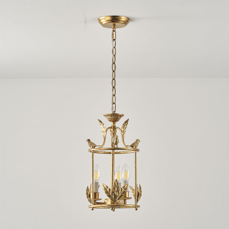 Metal Lantern Ceiling Light 10-Inch Hanging Fixture with Bird Motif for Dining Room Entryway Vintage-Style Chain Suspension