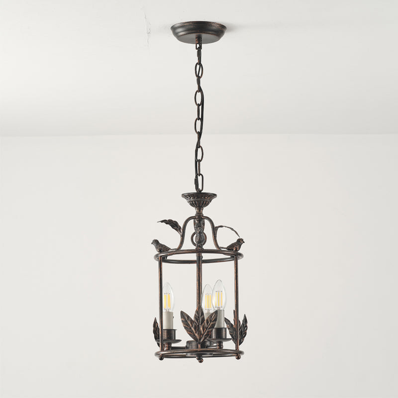 Metal Lantern Ceiling Light 10-Inch Hanging Fixture with Bird Motif for Dining Room Entryway Vintage-Style Chain Suspension