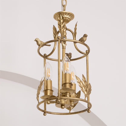 Metal Lantern Ceiling Light 10-Inch Hanging Fixture with Bird Motif for Dining Room Entryway Vintage-Style Chain Suspension