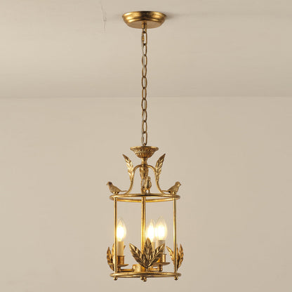Metal Lantern Ceiling Light 10-Inch Hanging Fixture with Bird Motif for Dining Room Entryway Vintage-Style Chain Suspension