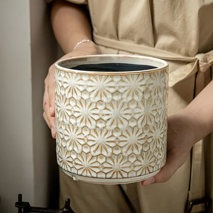 Brisa Utensil Holder - Ceramic, Embossed Floral Design