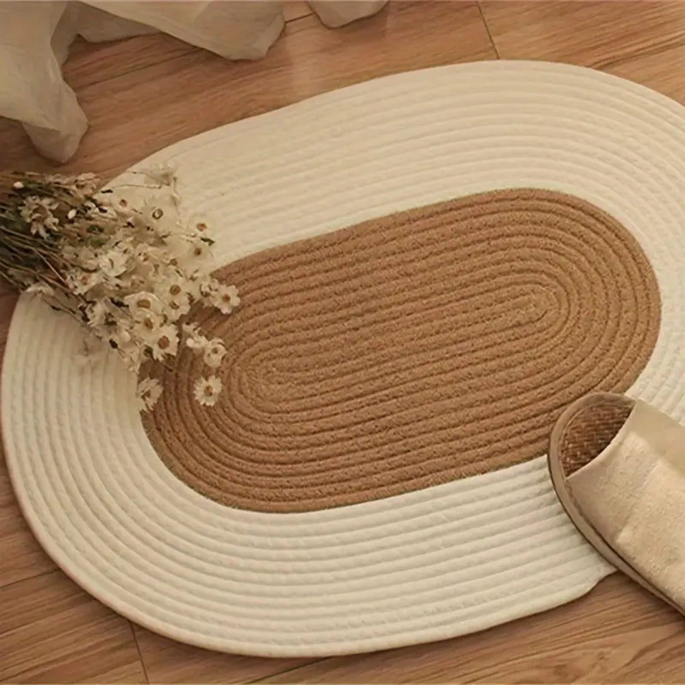 Brynley Area Rug - Washable Braided Hemp, Boho Oval Design