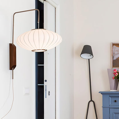Swivel Sphere Wall Light with Adjustable Cord 15.7 in Walnut Chrome Finish Plug-In LED Sconce for Bedroom Office Living Room